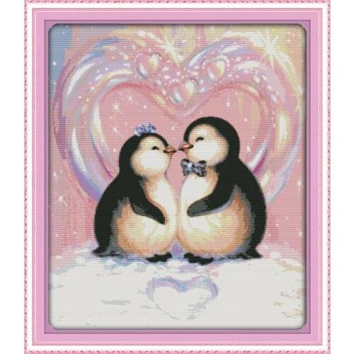 Everlasting Love The Love Of Penguins Chinese Cross Stitch Kits Ecological Cotton Stamped Printed 11CT DIY New Year Decorations