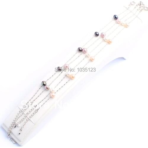 High Quality 5x7mm Pretty Fashion Natural Freshwater Pearl Alloy Frame Frame Bracelet 8.5" Adjustable sizes Optional Color wj09