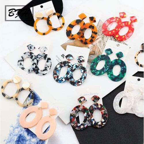BFH Acrylic Earrings for Women Large Declaration Earring Ladies Resin Oval Geometry Pendant Earring Bohemian Jewelry