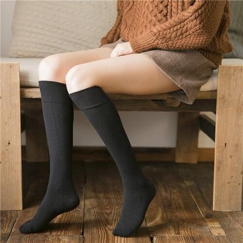 Sanderala Ladies Cotton Knee stocking High Striped Knee High Women Sexy Solid School Party Cheerleader Supplies Underwear