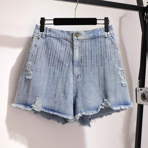 2021 New Extra Large Size Womens Summer New Frayed Wide Leg Denim Shorts Loose and Thin A-line Women
