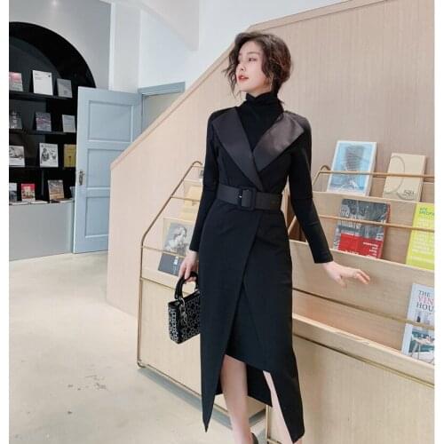 Womens Two Piece Sets Dress 2019 Autumn Office Lady Sexy Split Midi Business Dress Suits Vestidos Robe Femme