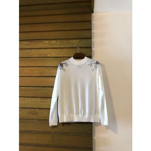 Fashion 2021 new ladies long sleeve sexy casual see-through embroidery shoulder wool pullover 1019