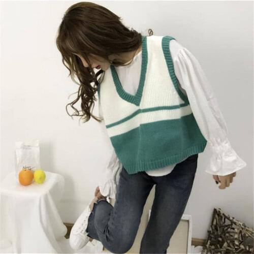 Women Sweater Vest Knitted Vest Womens Korean-Style Sweet Fashion Sleeveless Sweater Sweater Coat Spring