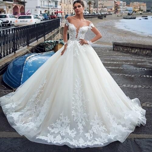 Wuzhiyi 2020 NEW wedding dress Empire vestido de noiva zipper back with crystal robe de soiree luxury vestido de noiva sexy neck