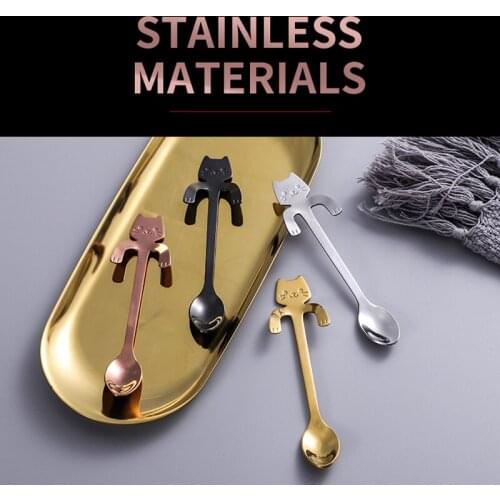 1/5 Pcs Stainless Steel Cartoon Cat Spoon Long Handle Flatware Coffee Spoon Mug Tea Spoon Coffee Drinking Tools Kitchen Gadget
