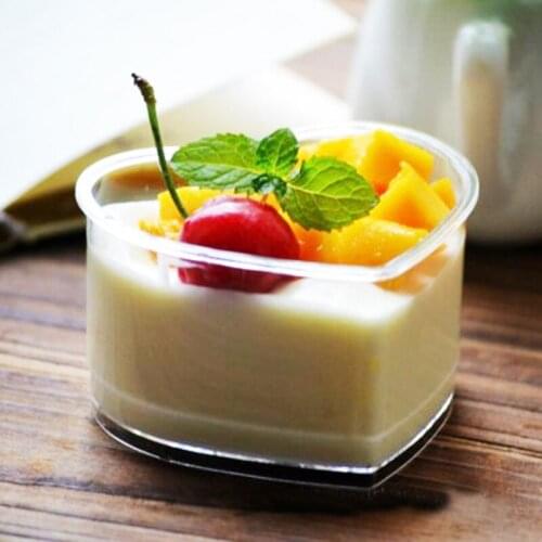 50pcs Heart Plastic Cup With Lid Mousse Tray Pudding Jelly Tiramisu Cups Clear Disposable Dessert Cup Cake Container