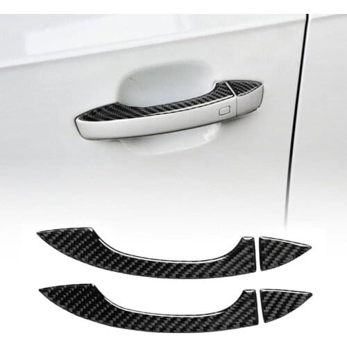 8Pcs Door Handle Decal Precise Dust-proof Black Trim Carbon Fiber Outer Door Handle Sticker for Audi New Q7 SQ7 4M 2016-2019