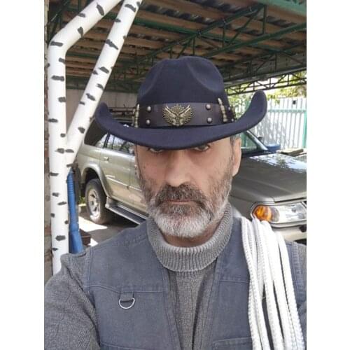 Big Large Plus Size RetroTwo Guns Leather Band Unisex Wool Wide Brim Cowboy Western Hat Cowgirl Funeral Formal Bowler Cap (61cm