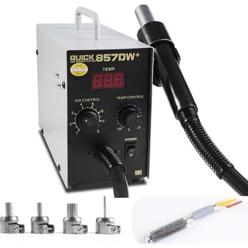 Quick 857DW+ Soldering Station 580W Adjustable Hot Air Gun Station with Heater Helical Wind Air Gun SMD Hot Rework Station