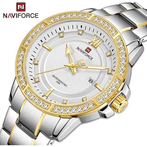 NAVIFORCE Watch Male Leisure And Fashion With Diamond Luxury Steel Band Multiple Calendar Quartz Waterproof Wristwatch Mens 2021