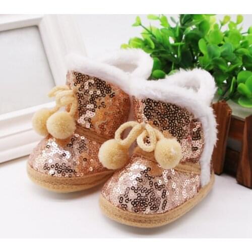 Infant Anti-slip Toddler Shoes Newborn Baby Shoes Winter Baby Boy Girl Sequin Snow Boots Plush Ball Cotton Shoe