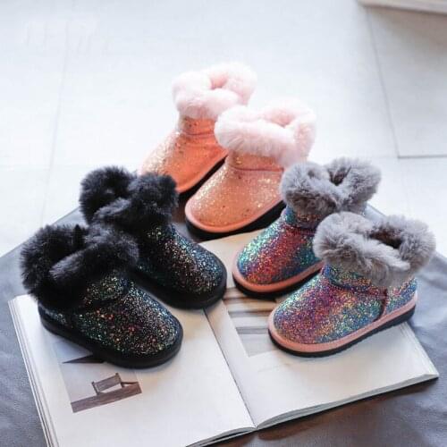 Childrens short boots 2020 winter new girls fashion glitter snow boots middle and small children non-slip wild cotton boots