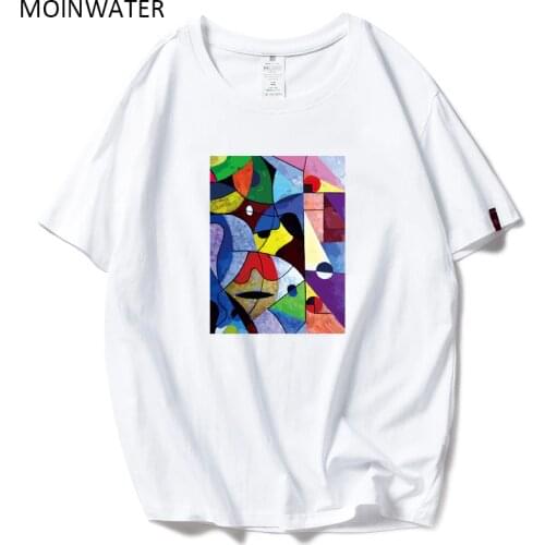 MOINWATER Brand New Women Colorful Print T shirts White Black Cotton Tees Lady High Street Comfortable Casual Tops MT1978