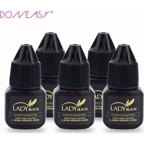 Free shipping black lady glue Sealed Bag for eyelash extensions 5 bottles/lot 5ml low irritation fume adhesive fast dry time