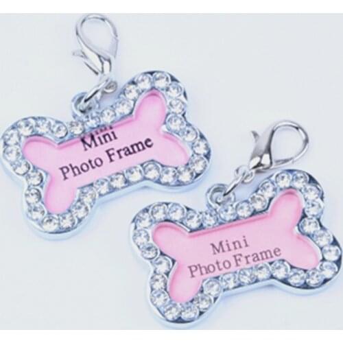 2PCS Anti-lost ID Dog Tag Mini Bone Shape Pet Dog Cat ID Tags Address Name Card Diamond Pendant For Dog Collar Laisse Chien