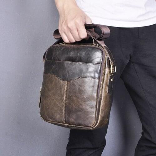 Quality Leather Male Design Casual 9.8" Messenger Crossbody Shoulder bag Fashion Male Satchel Mochila Tablet Tote bag 2005-g