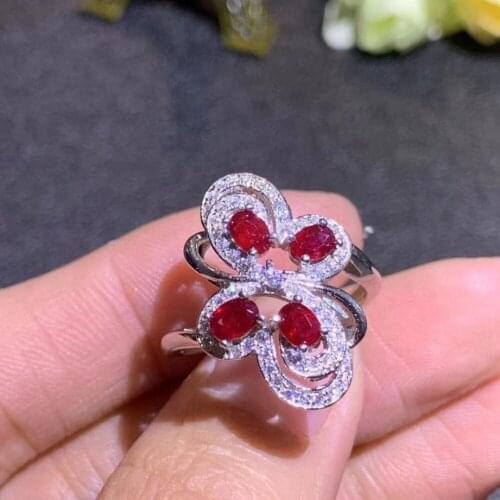 Natural red ruby gem Ring Natural gemstone ring S925 silver Luxurious big Butterfly flower women girl gift wedding Jewelry