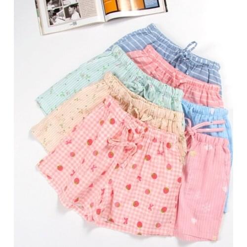 Summer New Cotton Double Gauze Shorts Sweet Fresh Casual Home Pants Printing Lounge Pajama Shorts Lounge Bottoms Sleep Underwear