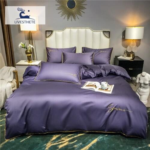 Liv-Esthete 2020 NEW Women Purple 100% Cotton Bedding Set Printed Duvet Cover Flat Sheet Pillowcase Queen King Bed Linen Set