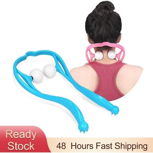 Neck Massager Therapy Neck and Shoulder Dual Trigger Point Roller Self-Massage Tool Relieve Hand Pressure Deep Massage Relax
