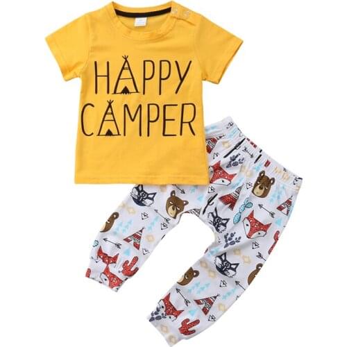 Lovely Animals Toddler Kids Baby Boy Tops Girl T Shirt Long Pants 2PCS Outfits Set Summer Clothing Set