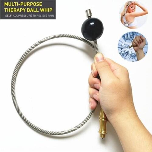 Self Defense Multi-Purpose Whip with Massage Ball Muscle Recovery Car Emergency Tool EDC Tactical Whip Steel Whip Outdoor Whip