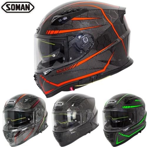 SOMAN Motorcycle Helmet Full Face ECE Carbon Helmet Motorcycles Dual Lens Men Racing Moto Helmets Cool Carbon Fiber Casco Moto