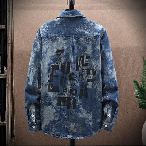 Spring/Autumn Printed Man Denim Shirt Fashion Simple Casual Long-sleeved Mens Shirts Denim Thin Coat Male 2 Colors M-3XL CY958