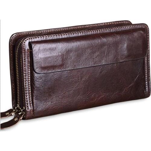 Genuine Leather Men Clutch Wallet Mens Large Capacity Travel Purse for Passport Cover Business Men Handy Clutches Long Wallet