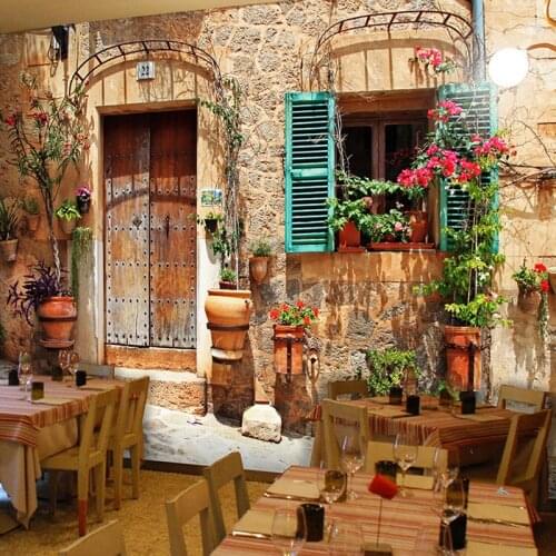 Custom 3D Photo Wallpaper Retro Nostalgic Cafe Restaurant Wallpaper European Street Building Mural Wall Paper Art Home Decor