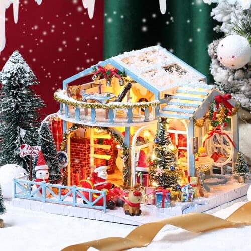 2021 New DIY DollHouse Wooden Doll Houses Miniature Dollhouse Furniture Kit Toys For Children New Year Christmas Gift Casa