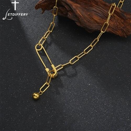 Letdiffery 2021 New Fashion Pin Pendent Necklace Stainless Steel Women Bead Necklaces Safety Pin Choker Jewelry for Girls Gifts