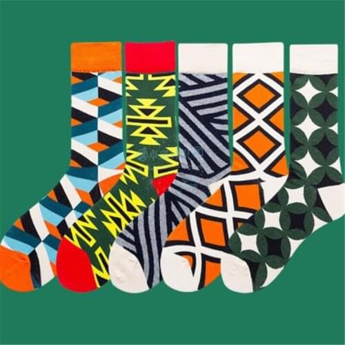 Orange, black gray stripes, yellow green round lake, black-orange diamond, men and women cotton hose ZQ074