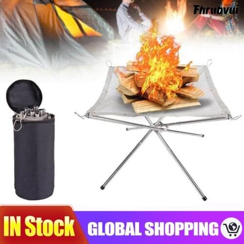 Portable Outdoor Fire Pit Stainless Steel Camping Wood Stove Stand Frame Fire Rack Garden Backyard Heating Mesh Fire Bonfire Pit
