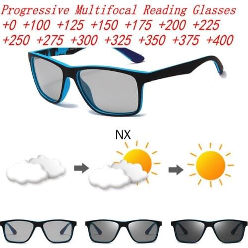 Progressive Multifocal Reading Glasses Men Women Square Transitional Photoaging Sunglasses Near Far Sight Diopter 1.0 1.5 2.0 NX