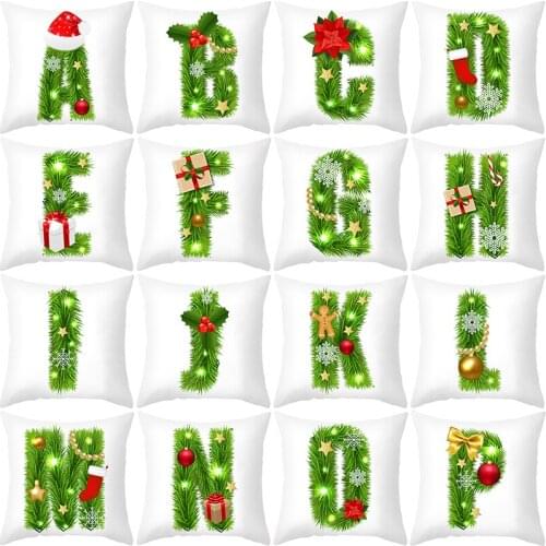 Christmas Pillowcase Custom Cartoon Green Letter Series Office Cushion Pillowcase Peach Skin Cushion Cover