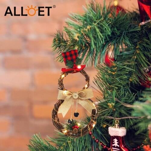 Christmas Wreath Wood Snowman Garland LED Home Party Decoration Xmas Shopping Mall Festival Hanging Flower Ring Craft Ornament
