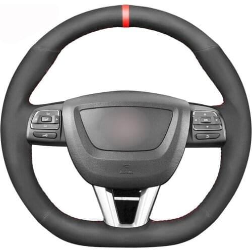 Hand-stitched Black Suede Red Marker No-slip Car Steering Wheel Cover for Seat Leon (Cupra) MK2 1P 2009-2012
