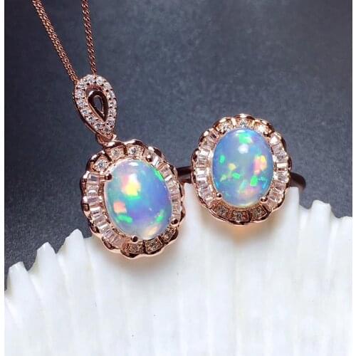 The Best Wedding Gift Opal jewelry set Natural Real Opal 925 sterling silver 1pc Opal pendant,1pc Opal ring