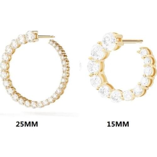 15mm 25mm Geometric Round Circle Earring Curved Front Back Sparking Bling Cubic Zirconia Jewelry
