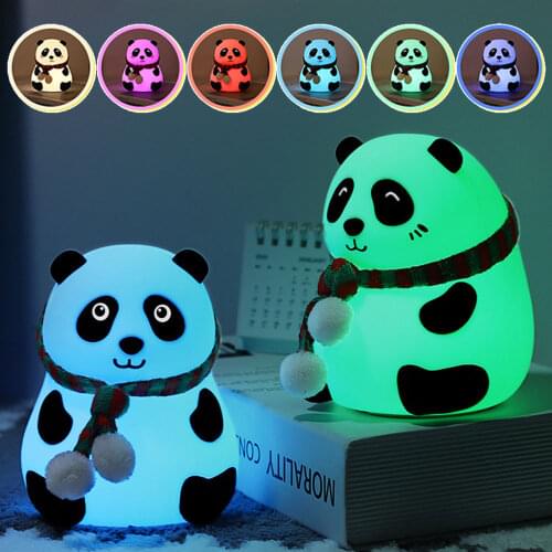 7 Colors Panda Silicone Lamp USB Charging Colorful Patting Night Light LED Cute Cartoon Little Panda Table Lamp Child Kids Gift