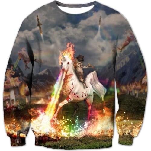 REAL American US SIZE Cat Riding A Unicorn Sublimation Print Plus Big sizes 3XL 4xl 5xl Sweatshirt