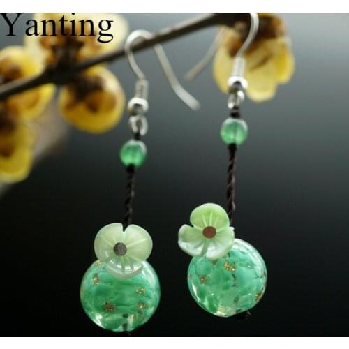 Yanting Ethnic Glass Glazed Beads Dangle Earrings For Women Vintage Handmade Earrings Female Shell Flower Brincos Jewellery 0319