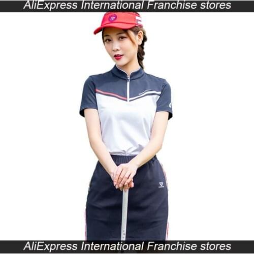 PGM Women Short-sleeved TShirt Zipper Stand Collar Summer Golf Lady Apparel Skirt Breathable Quick Dry Sports Wear Suit Clothes