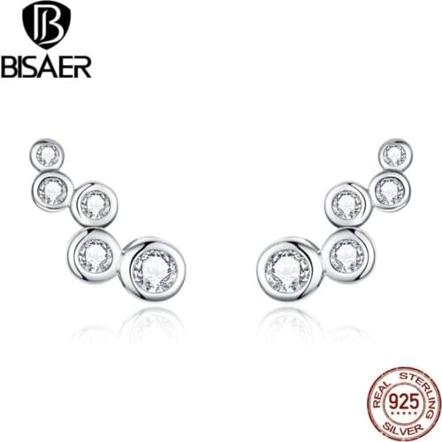 Stackable Earrings BISAER 925 Sterling Silver Round Circle Women Silver Stud Earrings for Women Fashion brincos Jewelry EFE235