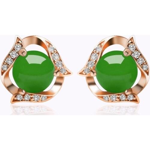 Natural Green Jade Stud Earrings 925 Silver Jadeite Chalcedony Amulet Fashion Charm Jewelry Gifts for Women Her
