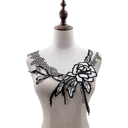 1Pc Black Embroidery Collar Floral Embroidered Applique Lace Neckline Collar Fake Collar Garment Accessories Scrapbooking