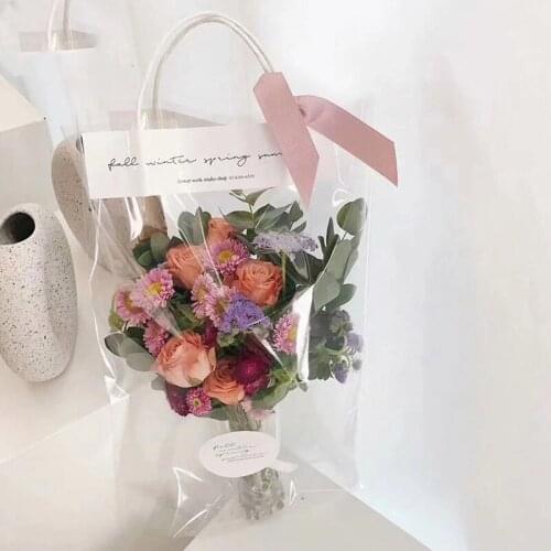 10Pcs Florist Decoration Long Tote PVC Clear Bag Multiple Flower Bouquet Bagging Portable Transparent Gift Bag Packaging Bags