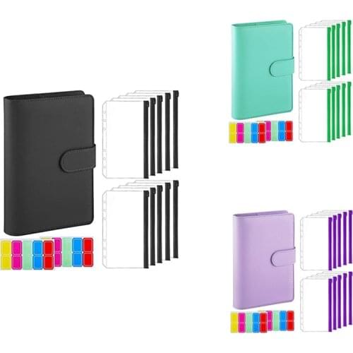 12-Piece A6 Binder Pocket with Notebook Cover, PU Leather Binder Cover, Bill Management, Card Storage